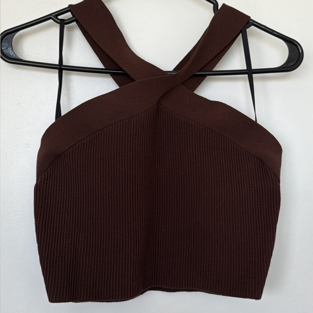 Babaton Chocolate Ribbed Cross-Back Top
